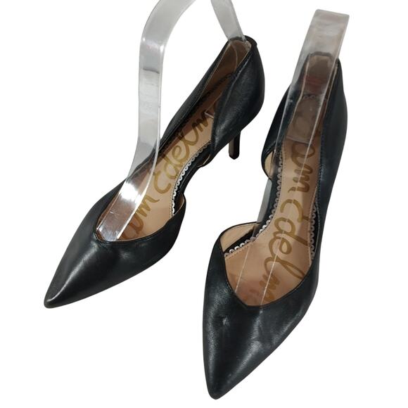 SAM EDELMAN! BLACK GENUINE LEATHER POINTY TOE CLASSIC CUTAWAY PUMPS! SZ 5.5M - Picture 8 of 8